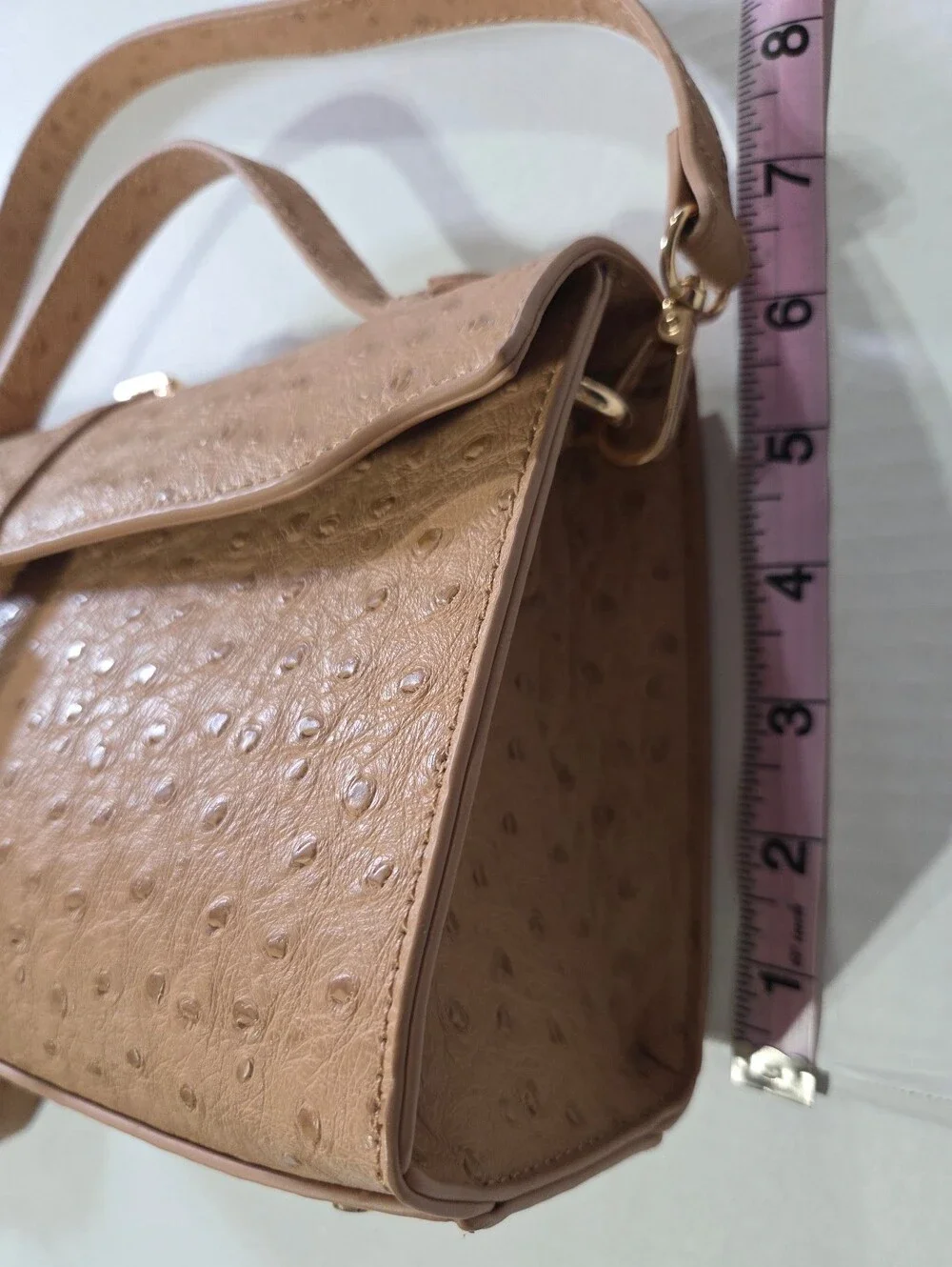 Tan Urban Expressions Faux-Ostrich Top Handle Crossbody Bag